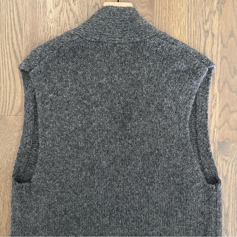 White + Warren Alpaca Jacquard Vest Charcoal Multi Longline Open Front Grey S - Picture 7 of 8
